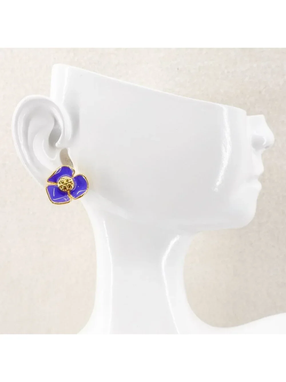Tory Burch Fleur Flower Stud Earrings Purple OS